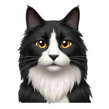 black cat domestic long-haired with white spot on the mouth sticker