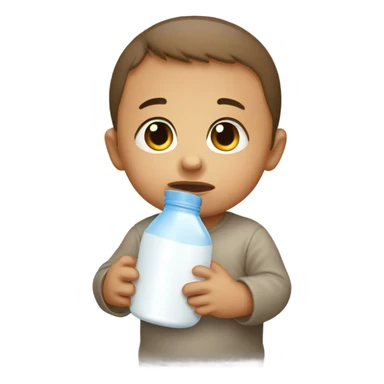 A sad little baby with a milk bottle sticker