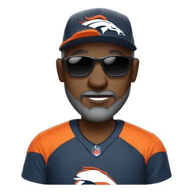 Bald black guy head dark grey long beard wearing Denver broncos cap and Jersey and sunglasses  sticker