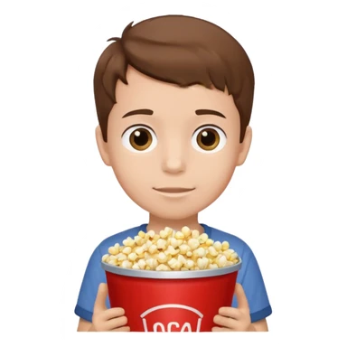 a young boy holding a bucket of popcorn sticker