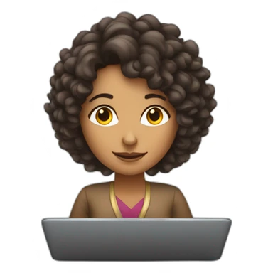 A curly indian lady with dark brown hair learning about mortgages on a laptop sticker