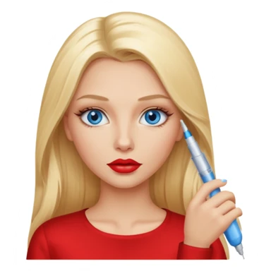 Realistic blonde girl, long full hair, blue eyes, red lips, getting Botox  sticker