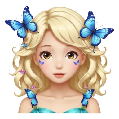 gorgeous shiny blushing anime lady with butterflies and beautiful hair fairycore high quality detailed vogue trending aesthetic sticker