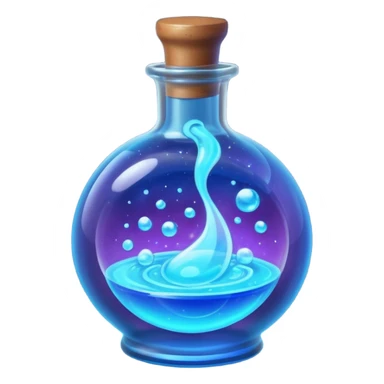 glowing blue neon magic potion, in a round glass bottle  sticker