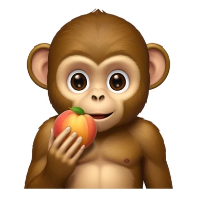 monkey sitting on a bench and eating peach and chocolate sticker