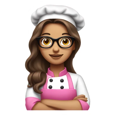long brunette hair girl with black glasses and a pink chef outfit sticker