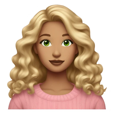 Dark blonde girl tan skin pink sweater pink makeup green eyes gold earrings pink nails wavy long hair full body sticker