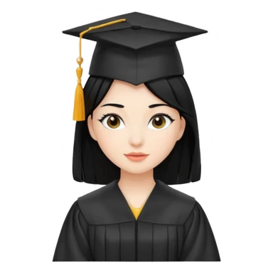 women, black hair, graduation robe and hat white skin sticker