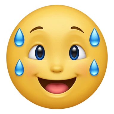 Emoji, yellow round laughing face, blue tears of joy on it  sticker
