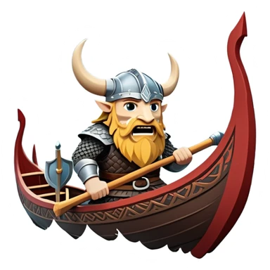 clash-of-clans-aesthetic_-cinematic-viking-longboat, rendered in a flat, bold vector style with minimal shading, featuring a striking dragon-headed prow slicing through icy, churning waters. shields on the side and vikings rowing The longboat’s intricately detailed shields and carved motifs evoke a sense of epic adventure and Nordic might, with billowing sails catching a dramatic, stormy sky backdrop. sticker