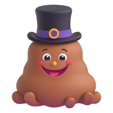 smiling poop with a black top hat, fun and cute sticker