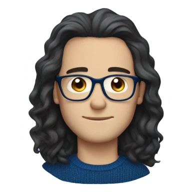 wavy dark hair white guy with a dark blue sweater with blue glasses charming sticker