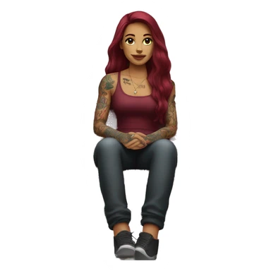 Beautiful tattooed burgundy long haired woman sitting on a bench sticker