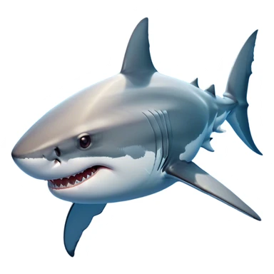 Beautiful and Majestic Great White Shark Portrait Emoji, Head and body resting peacefully with a serene, confident expression, showcasing its robust, torpedo-shaped form and a subtle, regal glint in its eyes, Simplified yet exquisitely endearing features, highly detailed, glowing with a soft, drowsy ocean light, high shine, relaxed and utterly majestic, stylized with an air of marine splendor, soft glowing outline, capturing the essence of a beautiful and majestic great white shark that feels destined to become the next viral icon of awe-inspiring ocean beauty! sticker