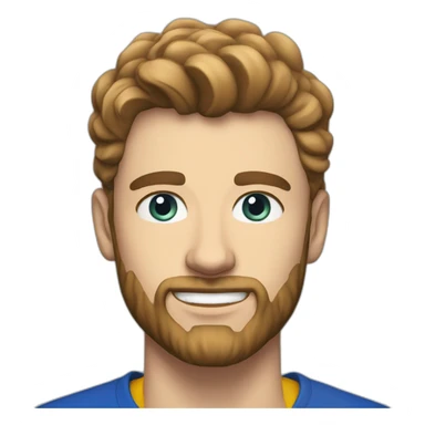 20 year Old man, light Brown hair, Beard, Blue eyes, Big wyebrows, Barcelona shirt sticker