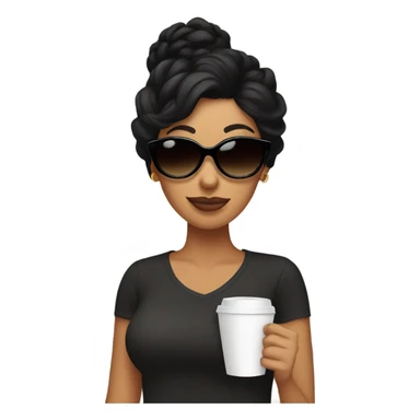 Mom with black hair messy bun, large coffee and black sunglasses  sticker