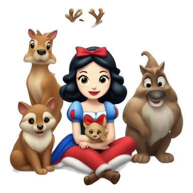 Disney snow white sitting with forest animals and Christmas tree  sticker