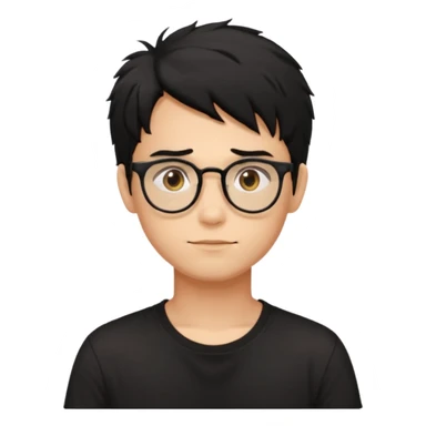 a light tan handsome boy with messy a black hair and spectacles. wearing a black tshirt sticker