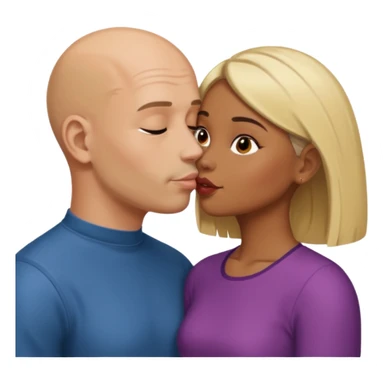 Bald man kissing brown  girl with bob blond hair sticker