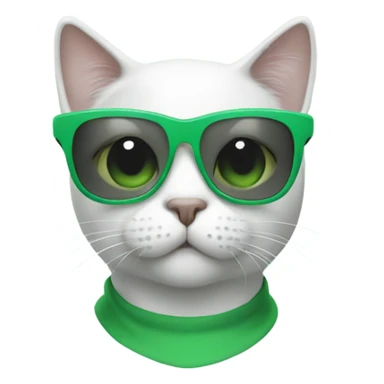 white with grey spot Cat with green sunglasses sticker