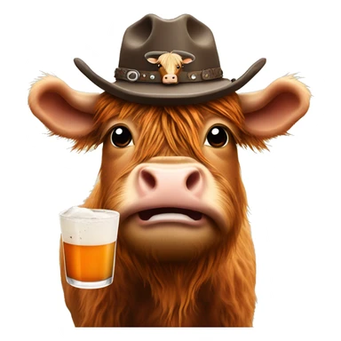 highland cow with a cowboy hat holding an espresso martini  sticker