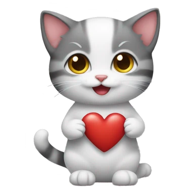 A kitten who holds a heart in his hands sticker