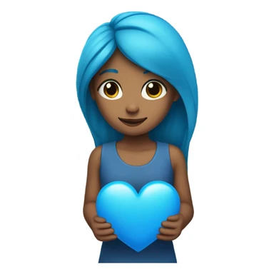 girl with long blue hair holding a blue heart sticker
