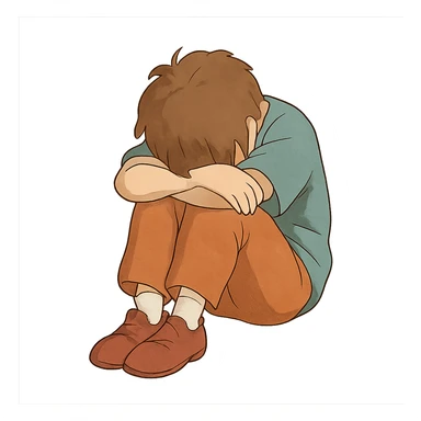 ghibli style person sitting with head down sticker