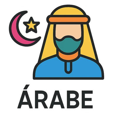 the word 'Árabe' in a clean, modern icon style, bold lines, simple and easily recognizable sticker