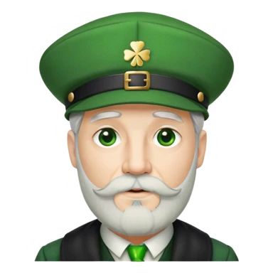 Tall grey haired man with goatee wearing a green peaky hat and kilt st. Patrick’s Day sticker