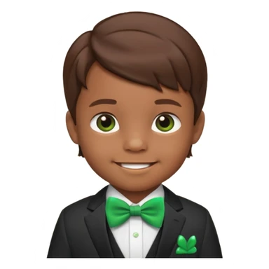 baby, boy, brown hair in suit, with green bow, smile sticker