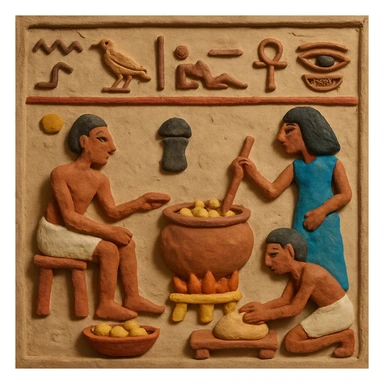 ancient Egyptian cooking scene in hieroglyphic style sticker