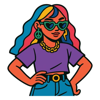 z generation girl, colorful hairstyle, unique accessories, confident pose sticker