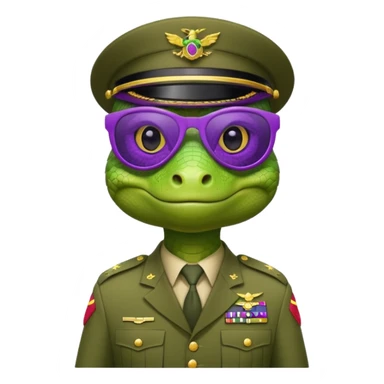 Lizard in militaryuniform with purple sunglasses. sticker