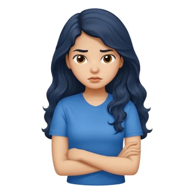 Hispanic girl with long dark wavy hair crossing her arms and slightly pouting sticker