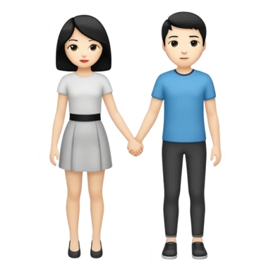 Dois jovens brancos um de cabelo preto e outro loiro com penteado moderno, de corpo inteiro e mãos dadas sticker