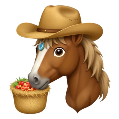 Horse with hay and cowboy hat  sticker
