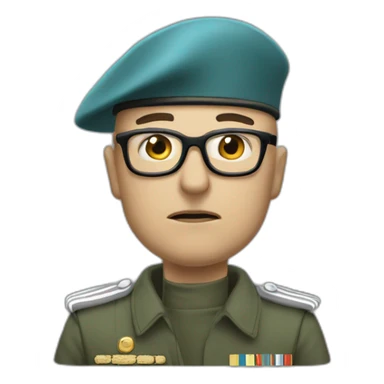 Realistic cyan beret bald very furious middle age general with glasses no hair furious very angry frown with khaki idf uniform sticker