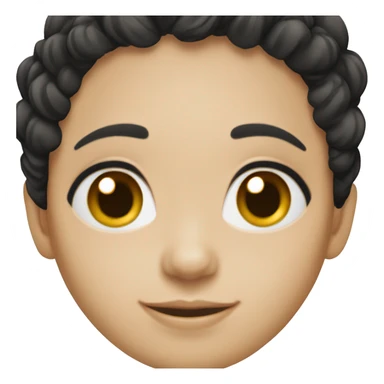 Brazilian woman, white skin, pixie black hair, happy smile, almond black eyes sticker