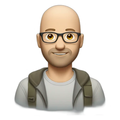 white bald man with glasses in casual clothes, with short beard sticker