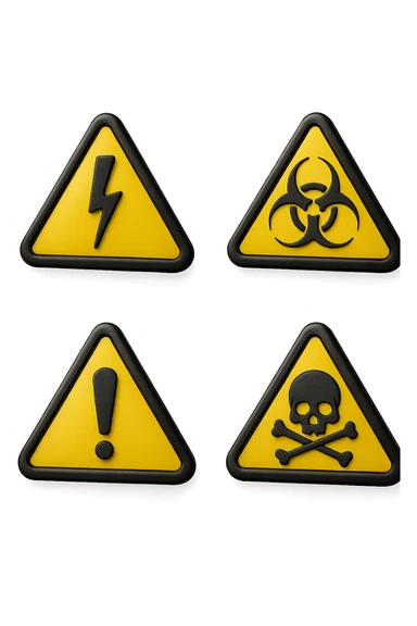 segnali di allarme 3d fluttuano in aria, iperrealistici 4k sticker