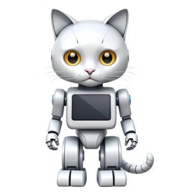 white standing robocat with a display instead of face sticker