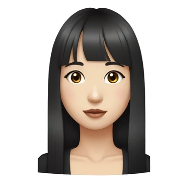 Korean girl, black hair, black eyes, long hair, hime cut, blunt bangs, small silver hoop earrings sticker
