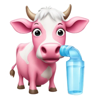 Pink cow drinking water sticker