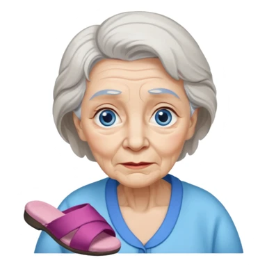 A old lady with a cross face and a slipper in her hand sticker