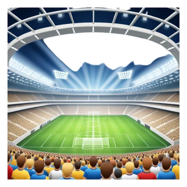 An icon showing a soccer stadium filled with close-up players in action, inspired by EA Sports FC 25. The design features players on the field, with the stadium lights shining brightly and a lively crowd in the stands. Transparent background highlights the energy and excitement of the match. sticker