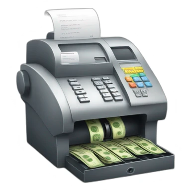 A cashregister machine smileing when cash see sticker