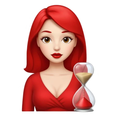 in the style of apple IOS emojis, give me a girly whole person emoji (showing head to toes) , with big red lips and eyelashes, and hour-glass curvy frame in a neutral pose sticker