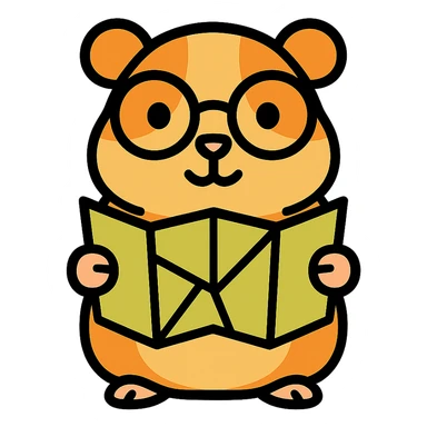 studious guinea pig with glasses holding a map, cute outlined colorful style sticker