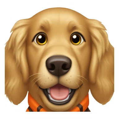 Golden retriever wearing Cleveland browns uniform sticker